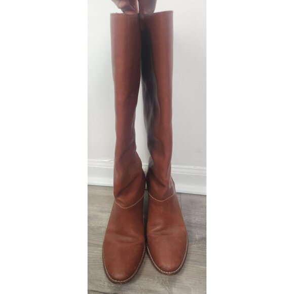 Madewell Women's Sz. 8.5 Knee High Brown Leather Stacked Heel Boots - Picture 2 of 10